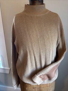 TOMMY HILFIGER Women's Cream Ribbed Mock Neck Color-block Sweater
